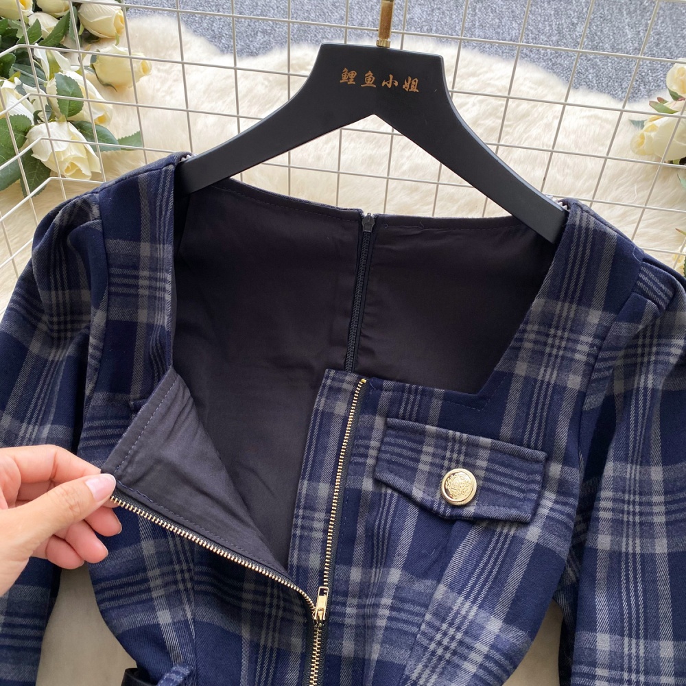 France style metal buckles plaid fashion dress for women