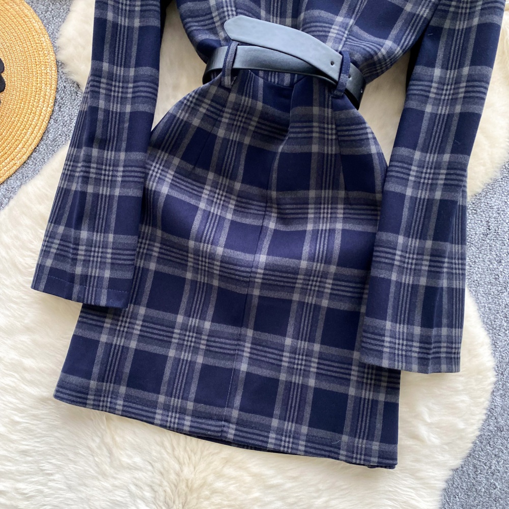 France style metal buckles plaid fashion dress for women