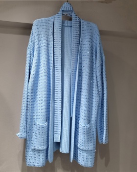 Long sleeve rhinestone sweater lazy fashion coat