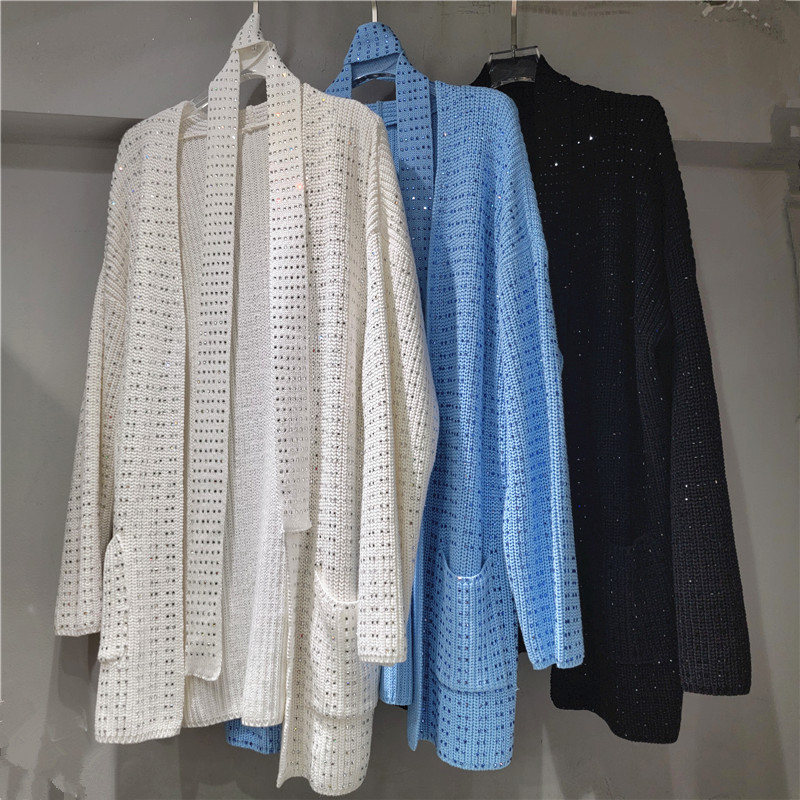 Long sleeve rhinestone sweater lazy fashion coat