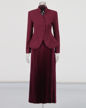 Embroidery skirt coat 2pcs set for women