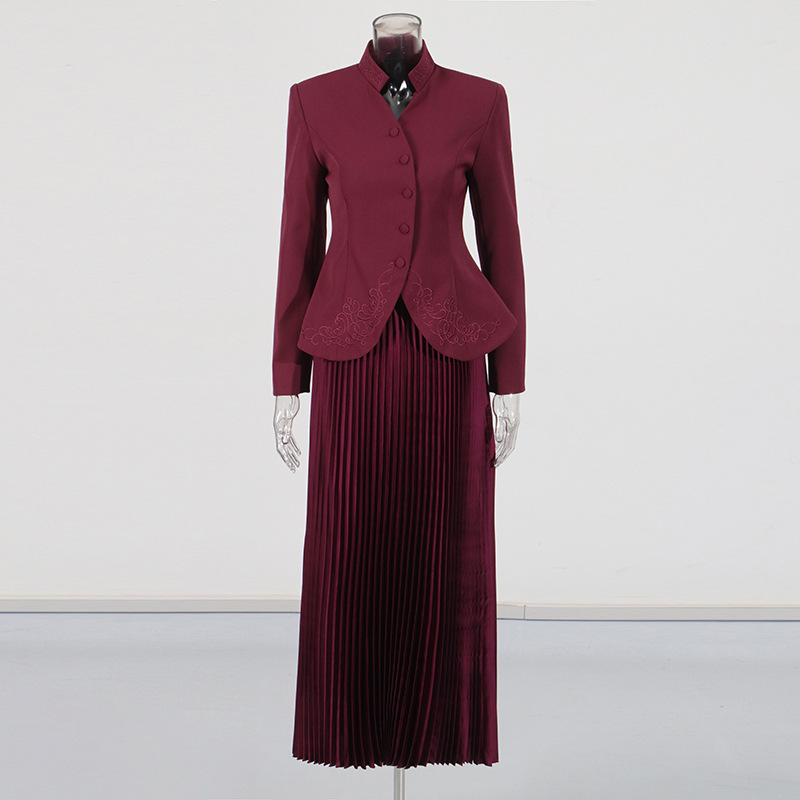 Embroidery skirt coat 2pcs set for women