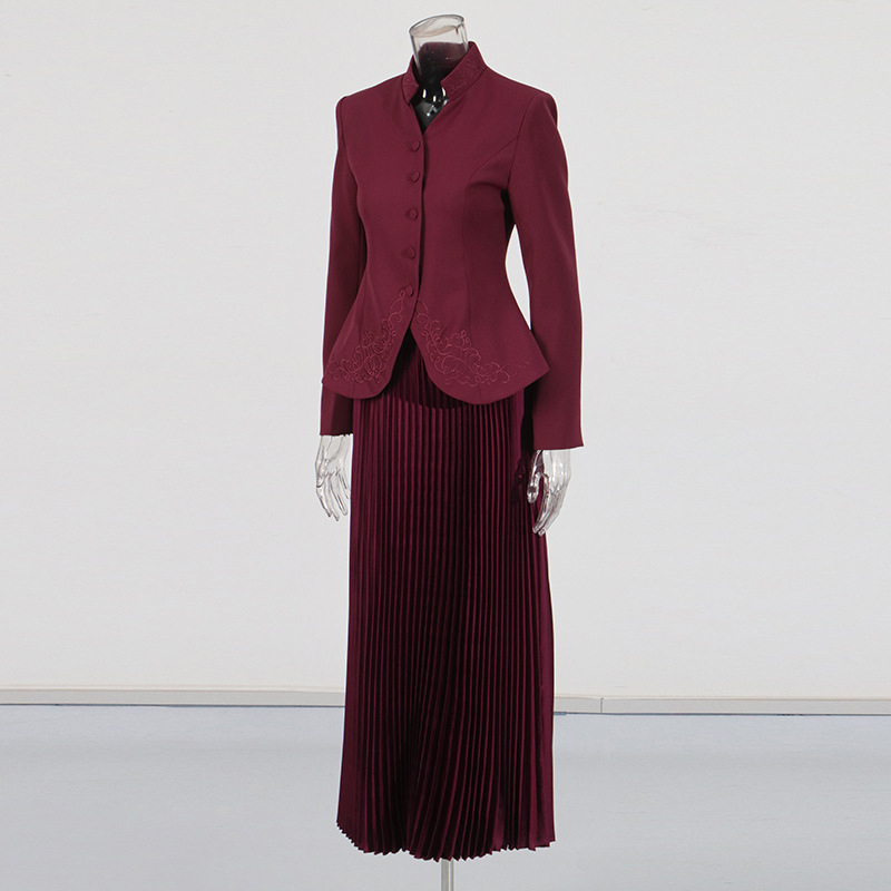 Embroidery skirt coat 2pcs set for women