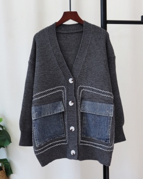 Splice lazy cardigan denim knitted coat