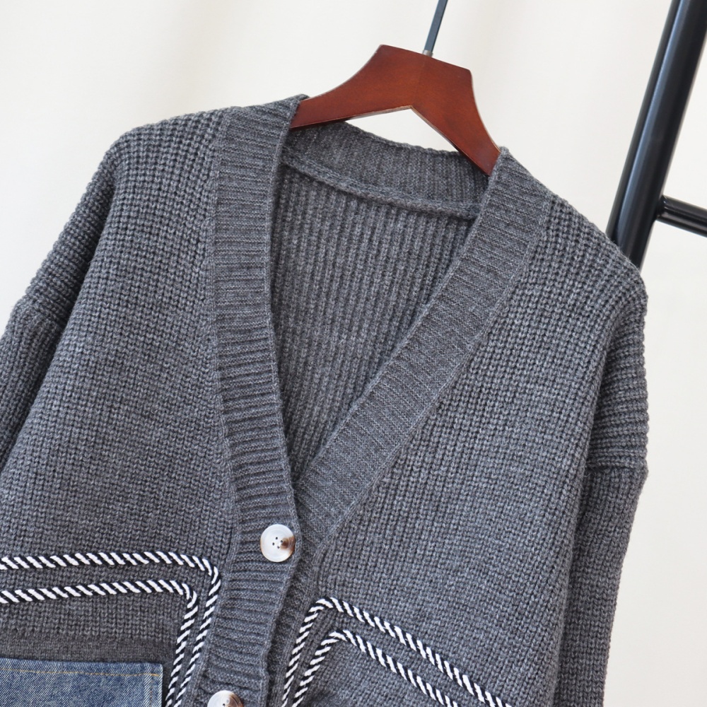 Splice lazy cardigan denim knitted coat
