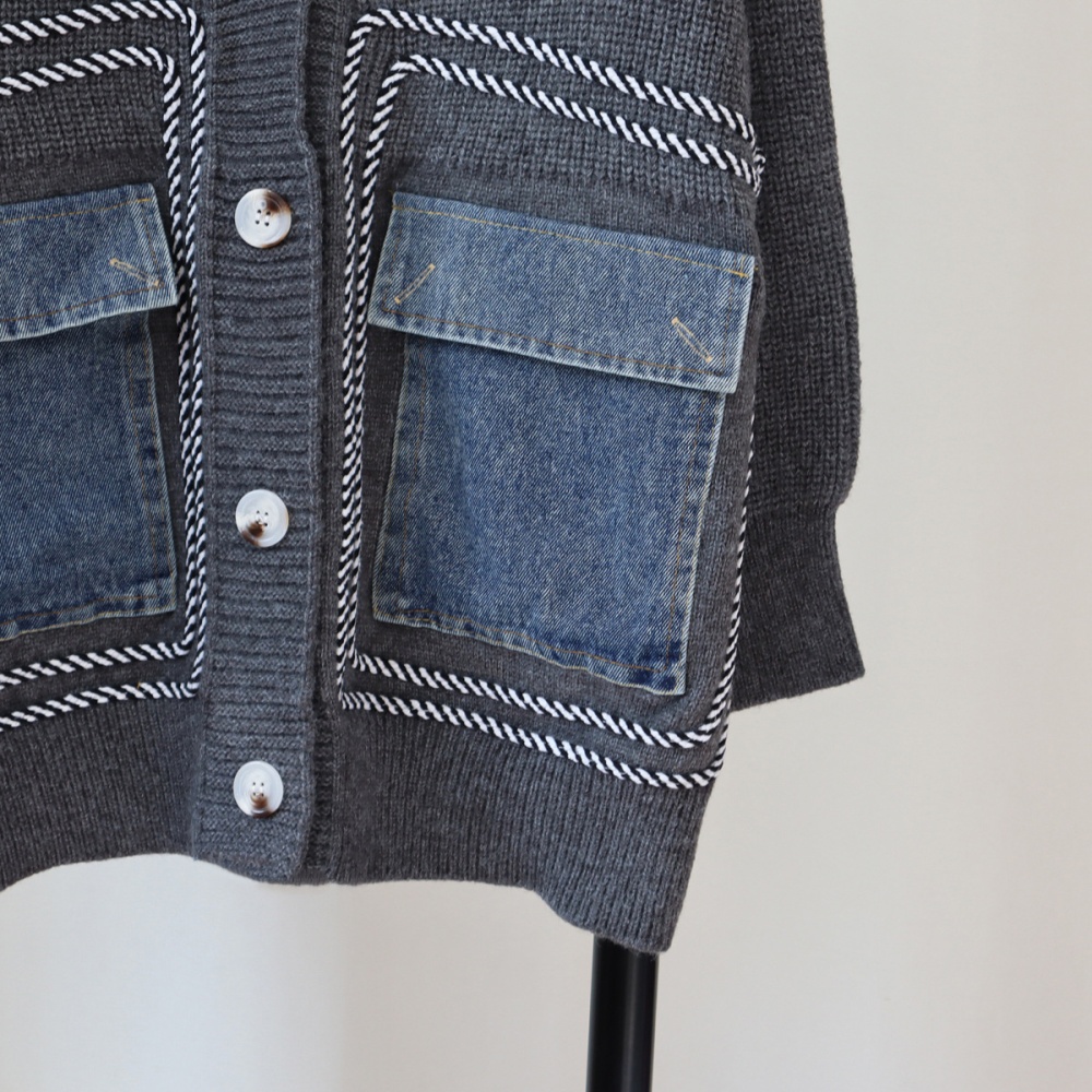 Splice lazy cardigan denim knitted coat