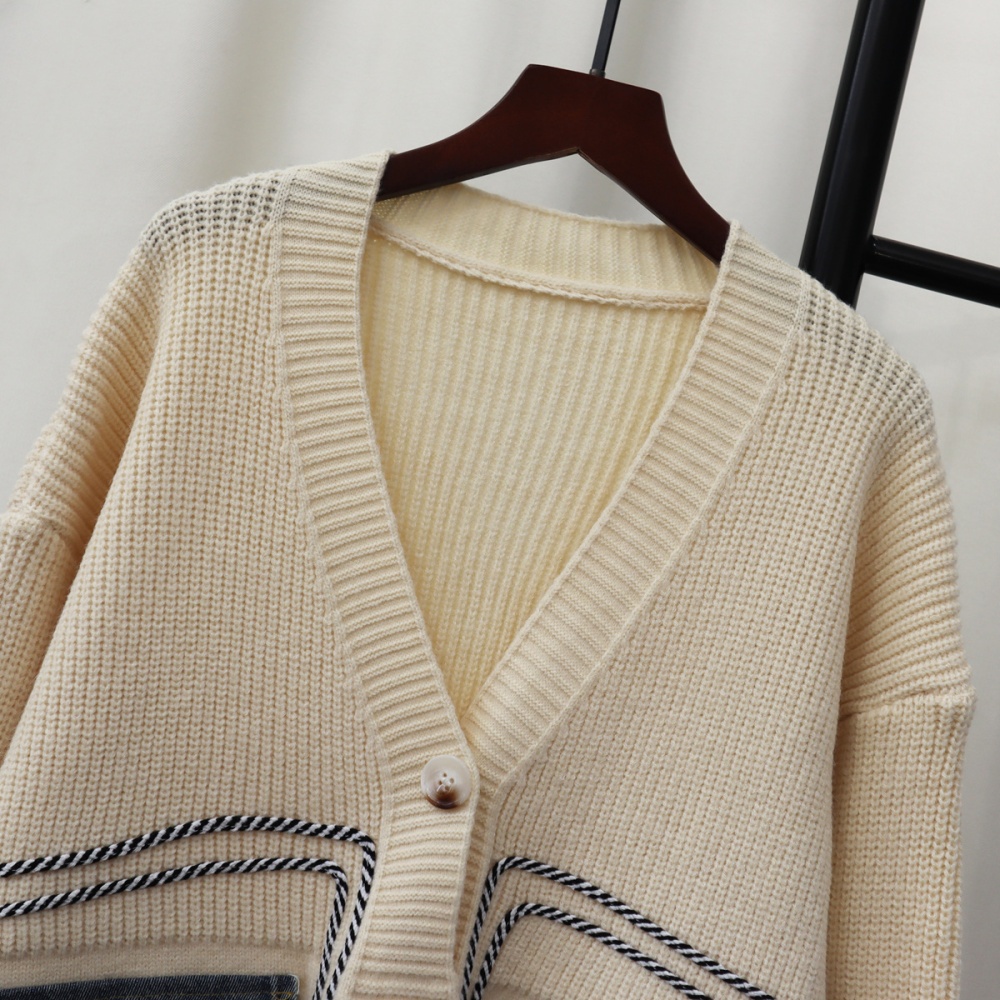 Splice lazy cardigan denim knitted coat