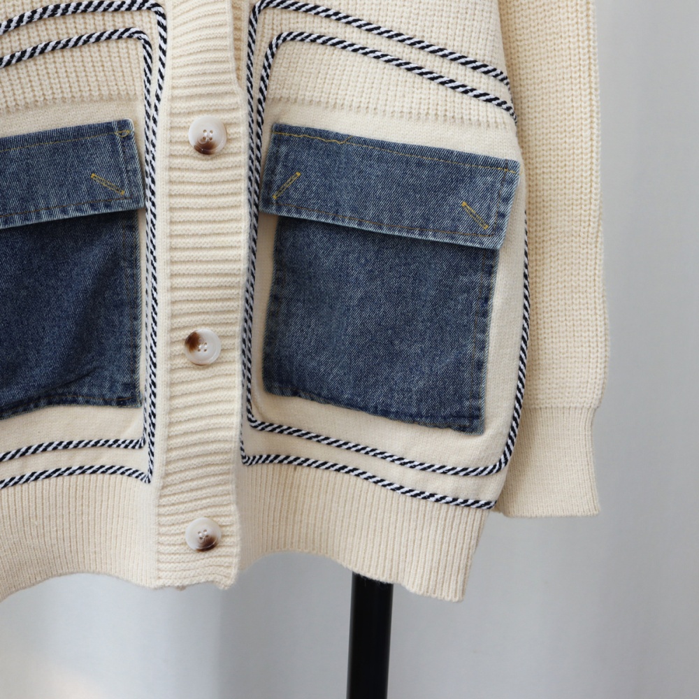 Splice lazy cardigan denim knitted coat