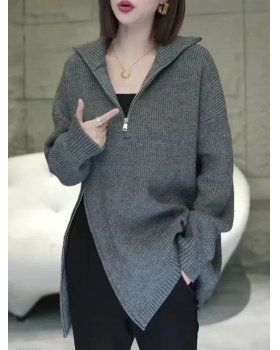 High collar fashion sweater inside the ride coat for women