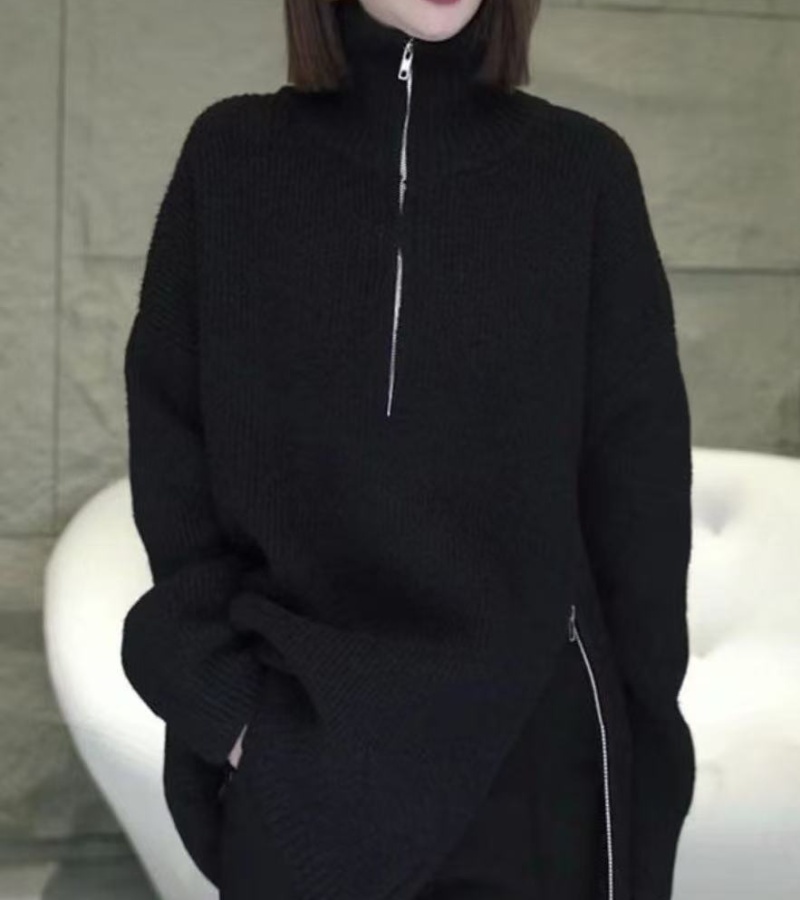 High collar fashion sweater inside the ride coat for women