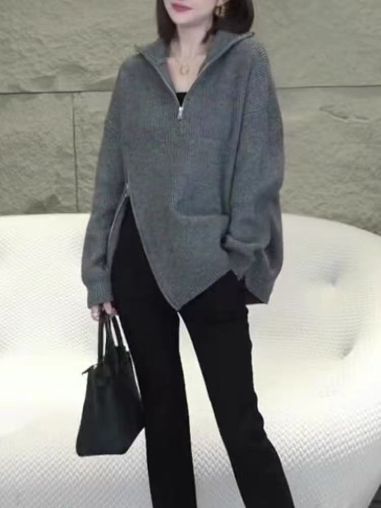 High collar fashion sweater inside the ride coat for women