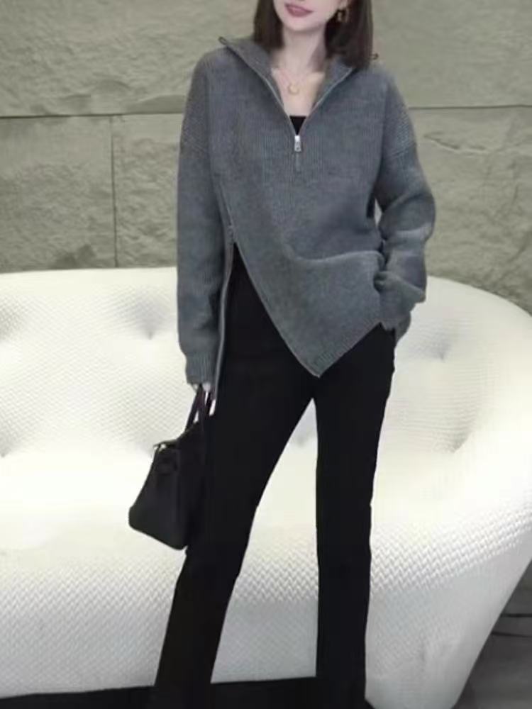 High collar fashion sweater inside the ride coat for women