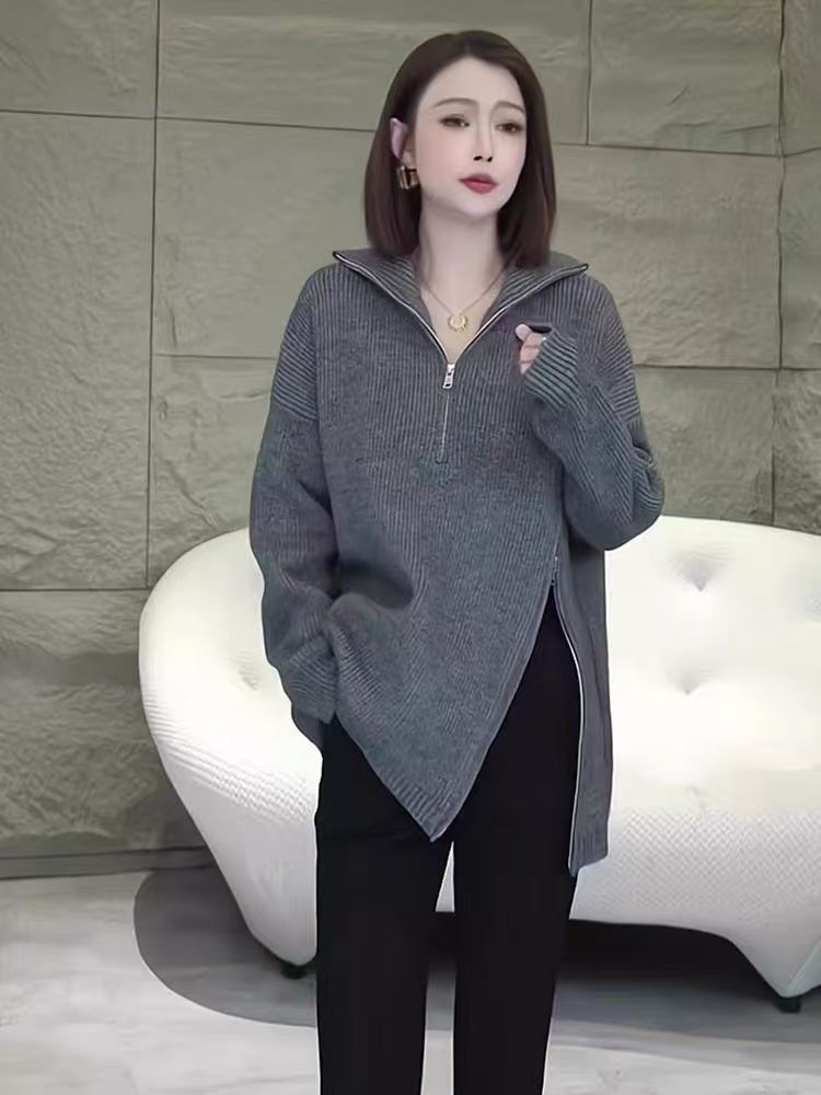 High collar fashion sweater inside the ride coat for women