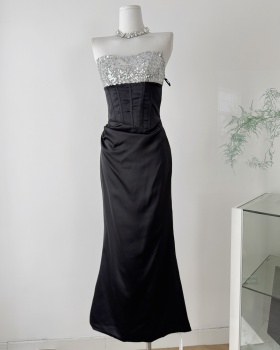 Slim fold evening dress wrapped chest dress for women