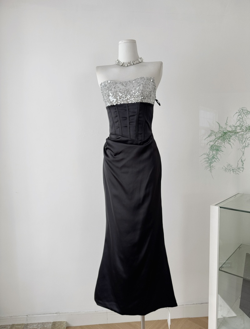 Slim fold evening dress wrapped chest dress for women