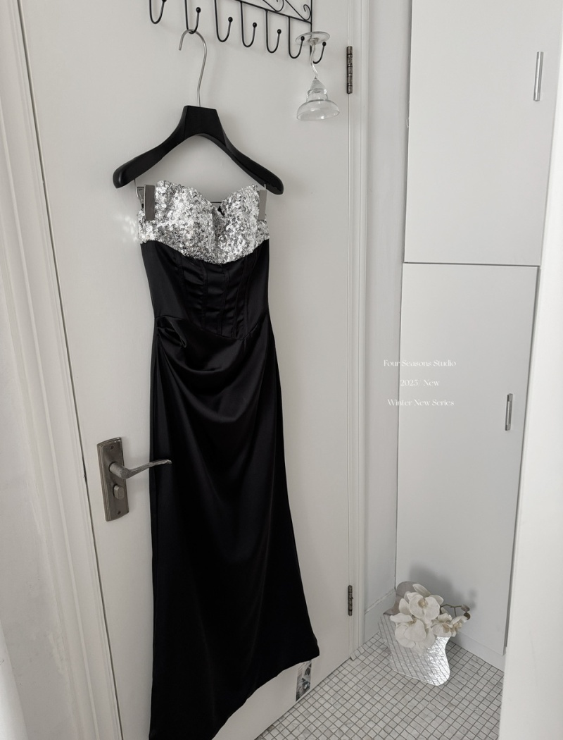 Slim fold evening dress wrapped chest dress for women