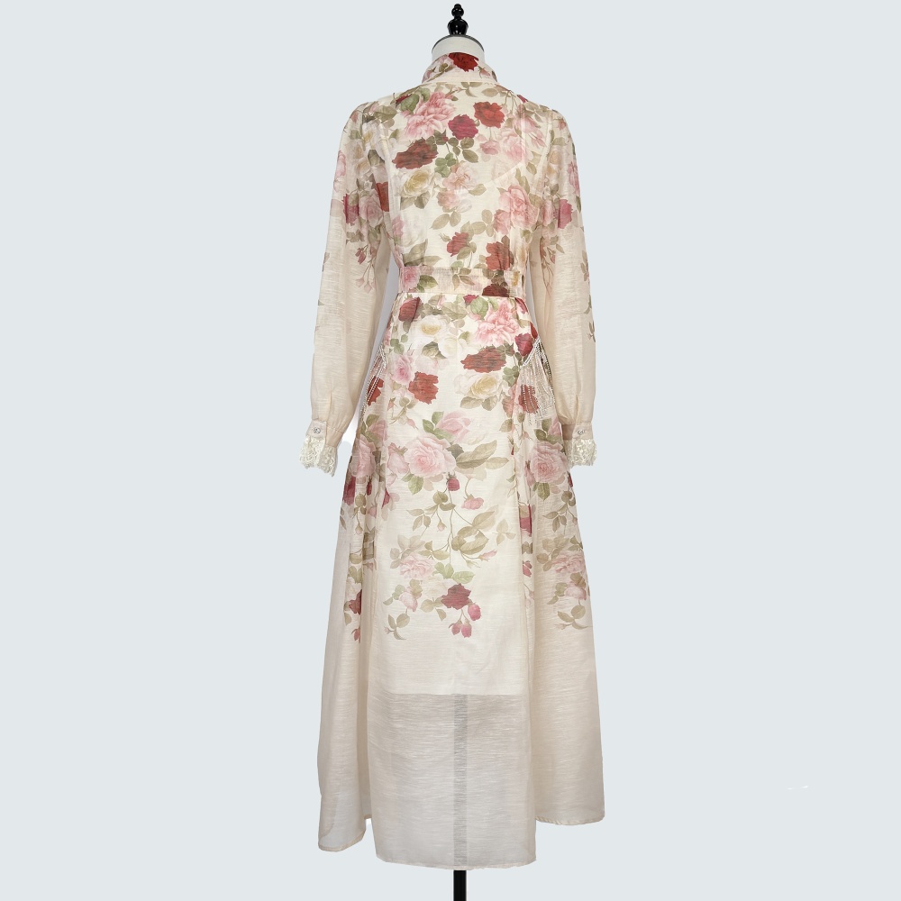 Vacation rhinestone lace pinched waist lapel dress