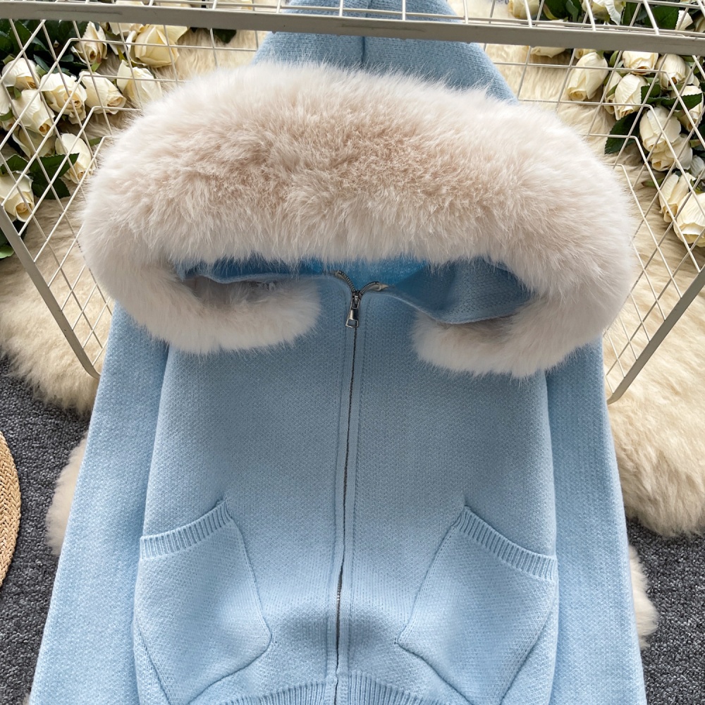 Korean style splice cardigan niche hooded coat for women