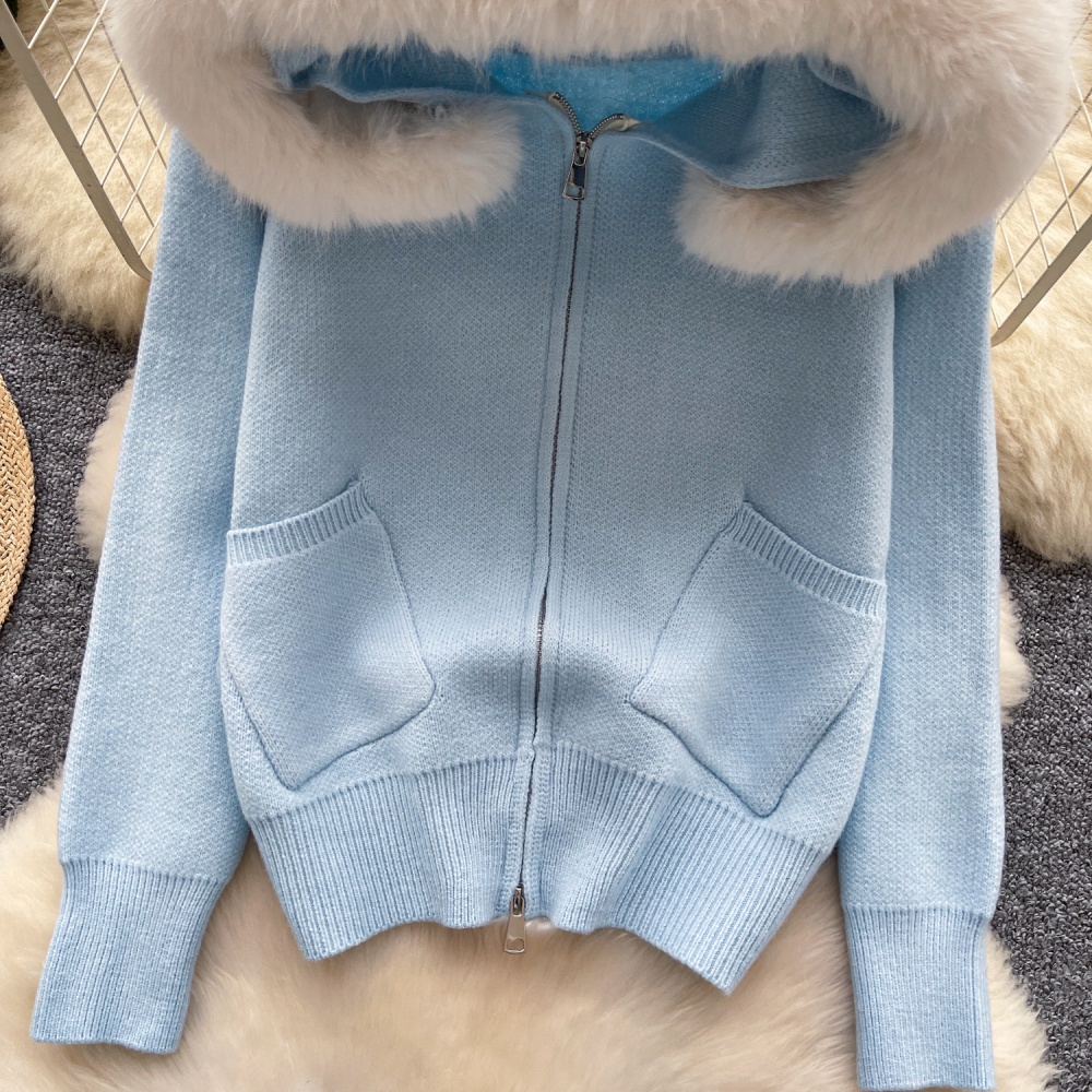 Korean style splice cardigan niche hooded coat for women