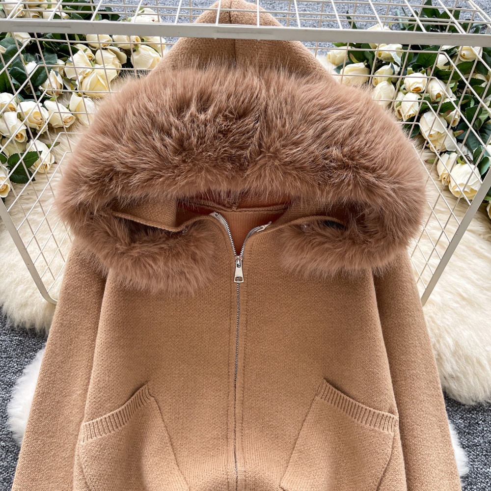 Korean style splice cardigan niche hooded coat for women