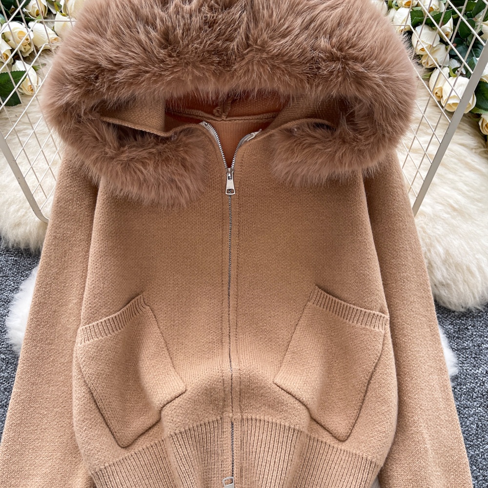 Korean style splice cardigan niche hooded coat for women