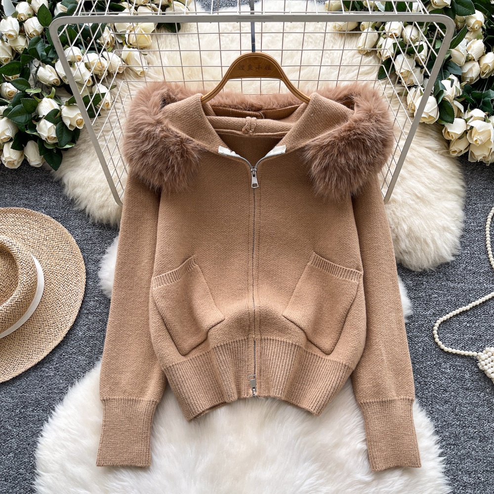 Korean style splice cardigan niche hooded coat for women