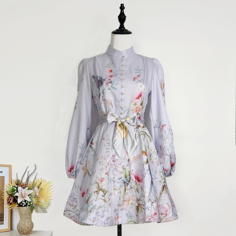 Colors long sleeve blue scarves printing pinched waist shirt