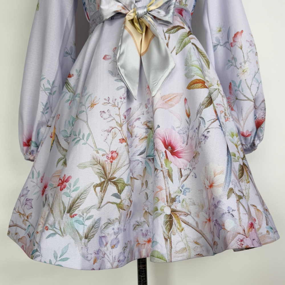 Colors long sleeve blue scarves printing pinched waist shirt