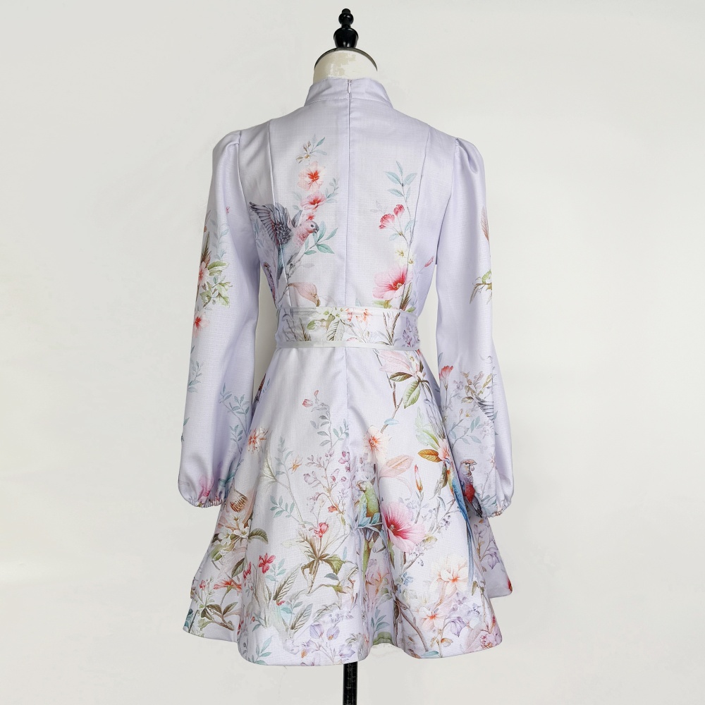 Colors long sleeve blue scarves printing pinched waist shirt