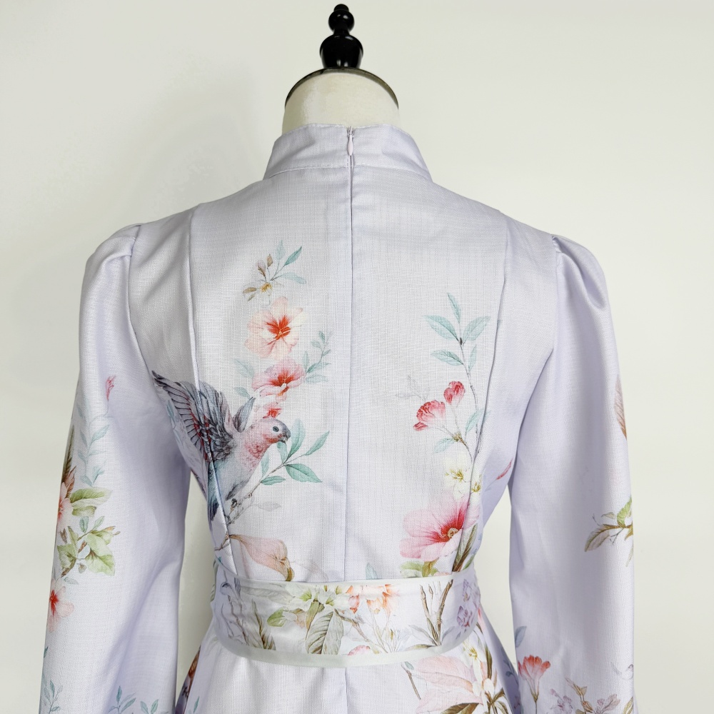 Colors long sleeve blue scarves printing pinched waist shirt