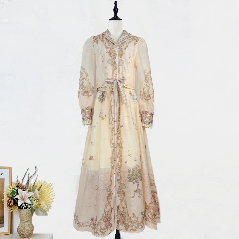 Stitching short tops printing long skirt a set