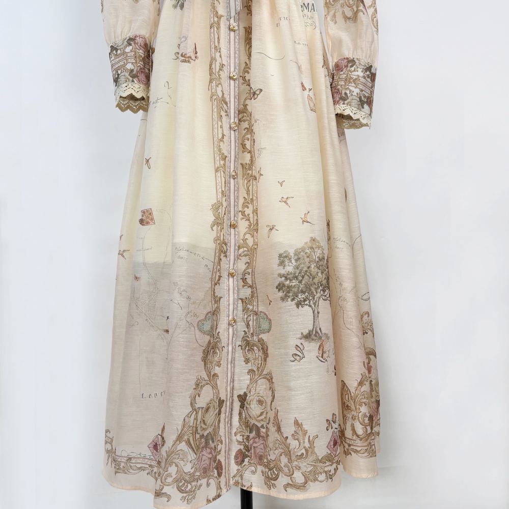 Stitching short tops printing long skirt a set