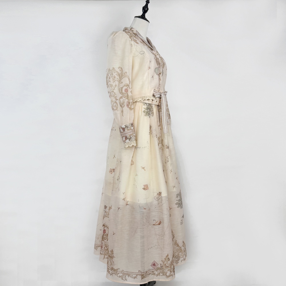 Stitching short tops printing long skirt a set