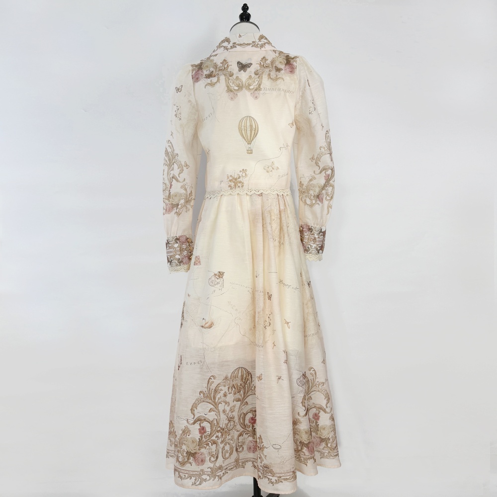 Stitching short tops printing long skirt a set