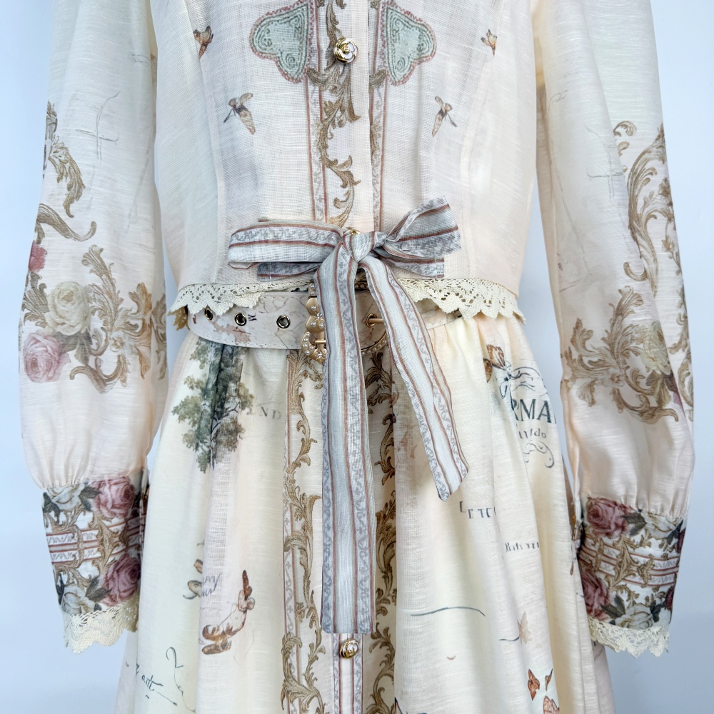 Stitching short tops printing long skirt a set