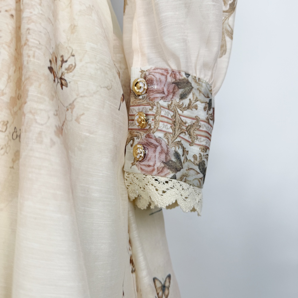 Stitching short tops printing long skirt a set