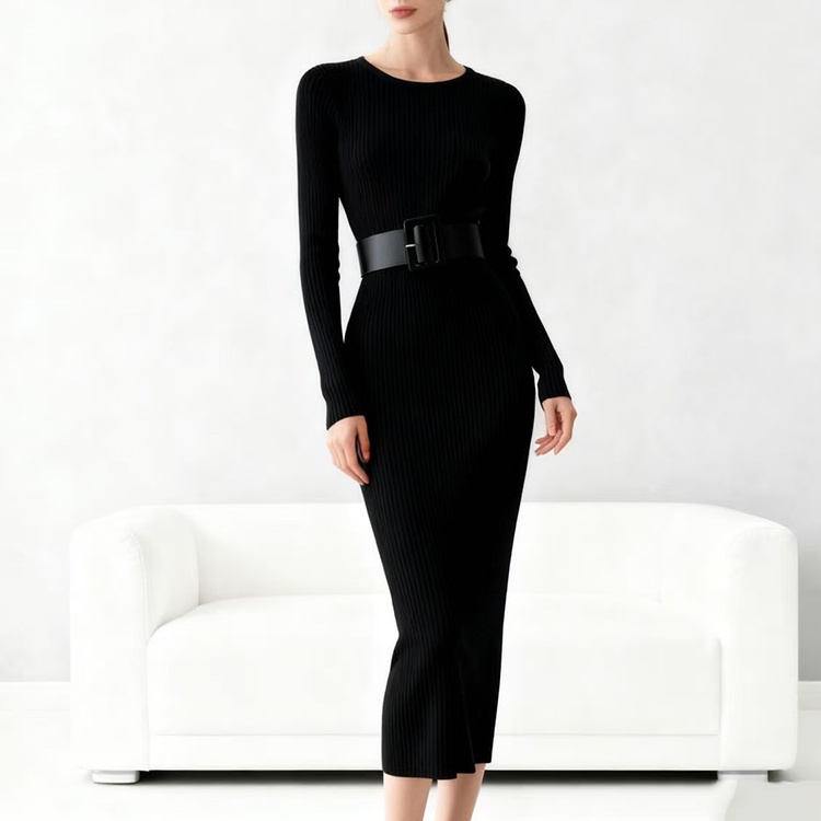 Round neck dress knitted sweater for women