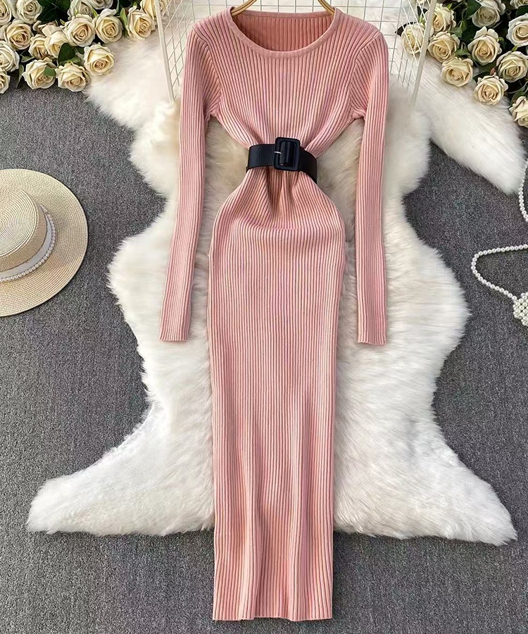 Round neck dress knitted sweater for women