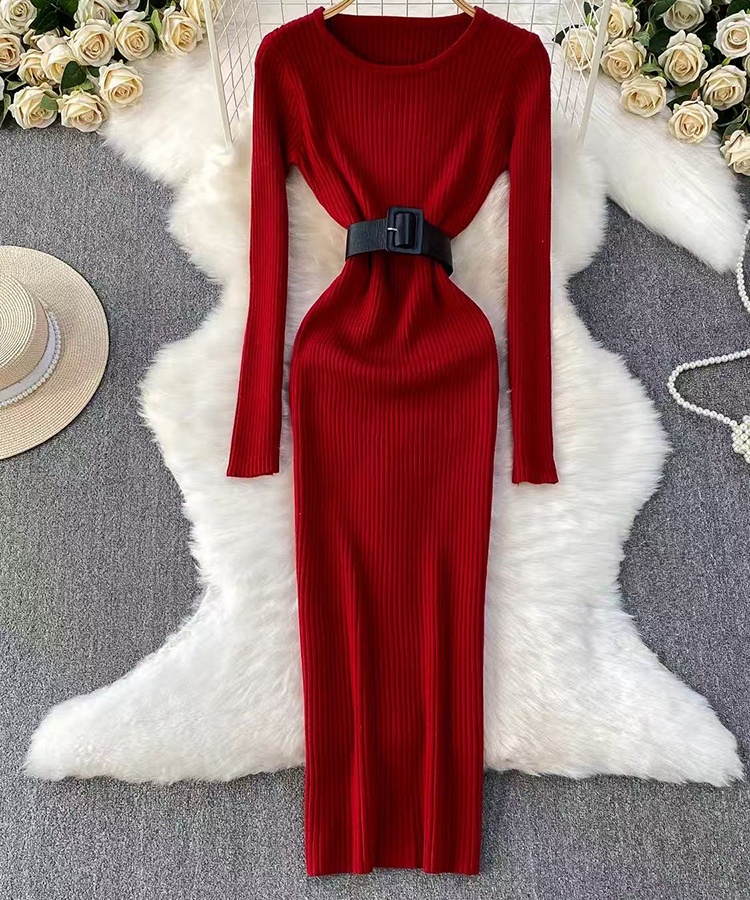 Round neck dress knitted sweater for women