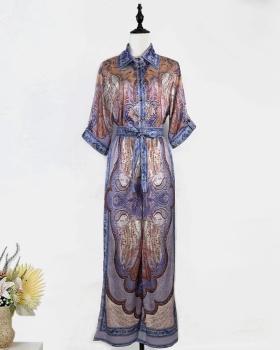 Printing fashion shirt blue long pants a set for women