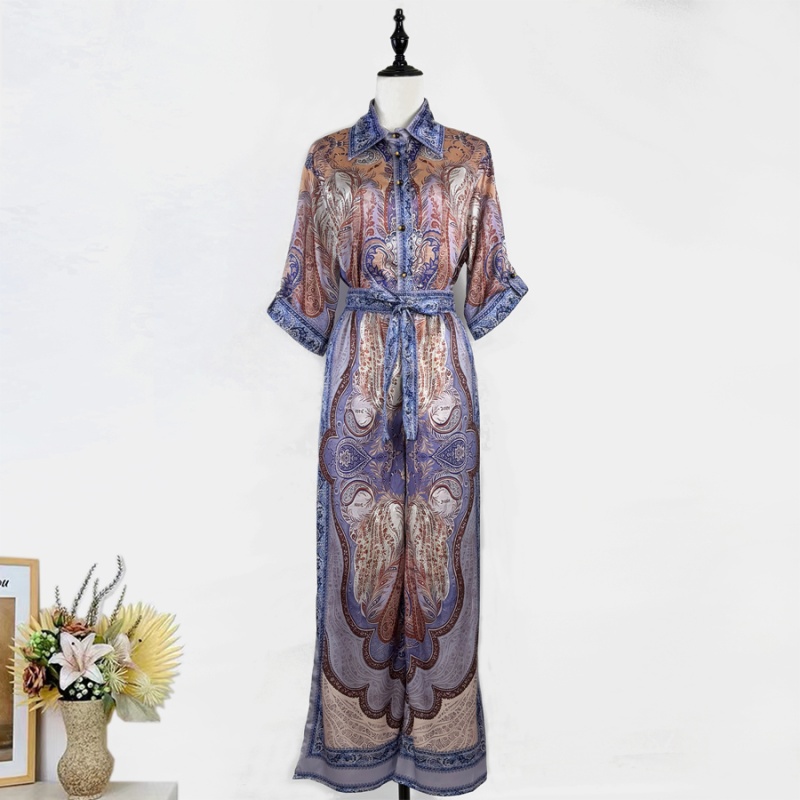 Printing fashion shirt blue long pants a set for women