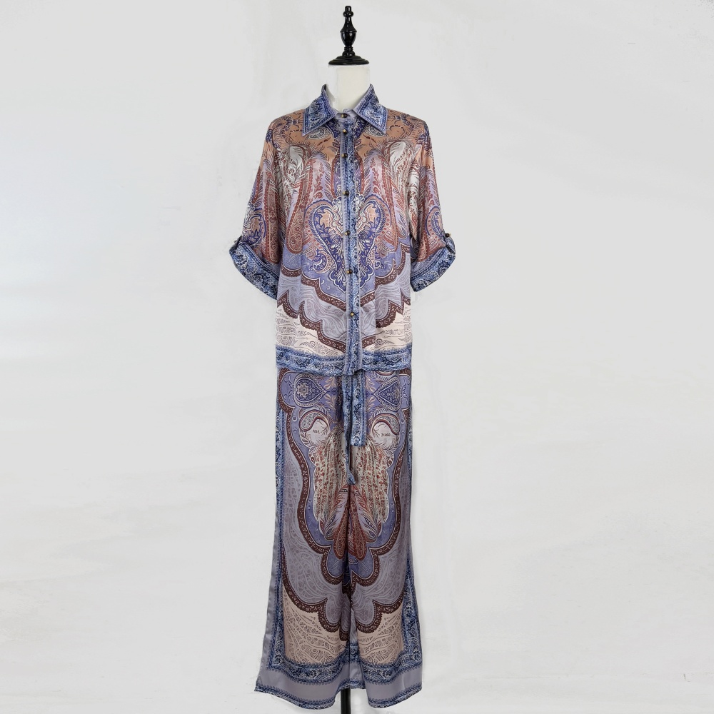 Printing fashion shirt blue long pants a set for women