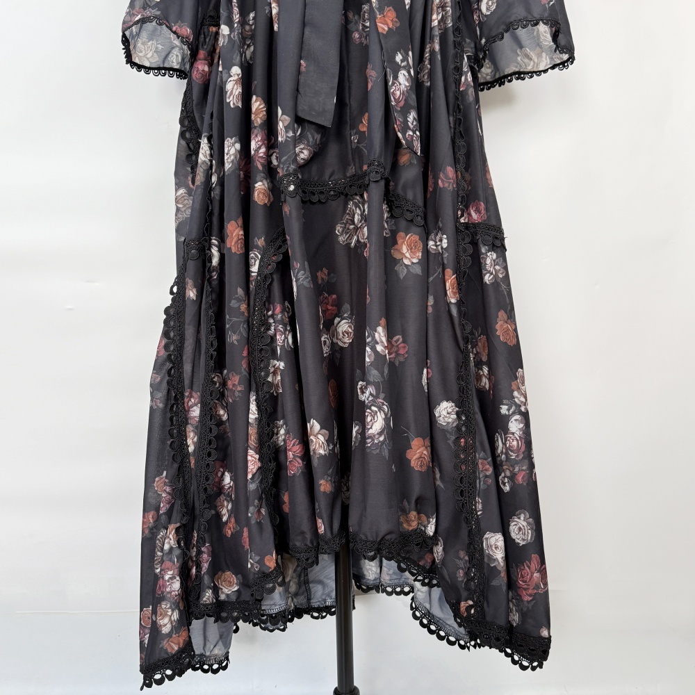 Pinched waist long printing light luxury dress