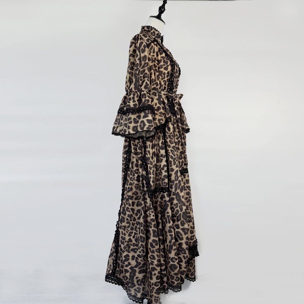 Pinched waist long printing light luxury dress