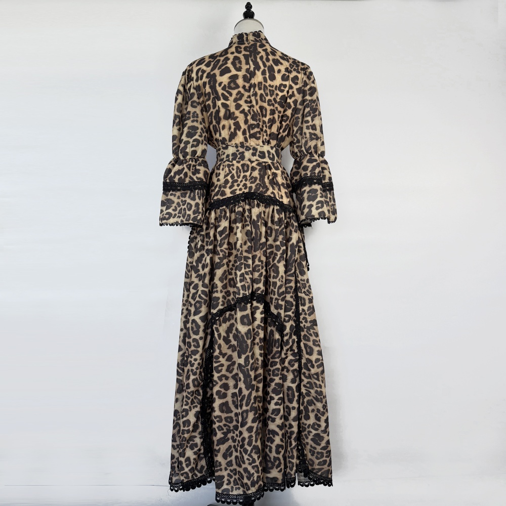 Pinched waist long printing light luxury dress