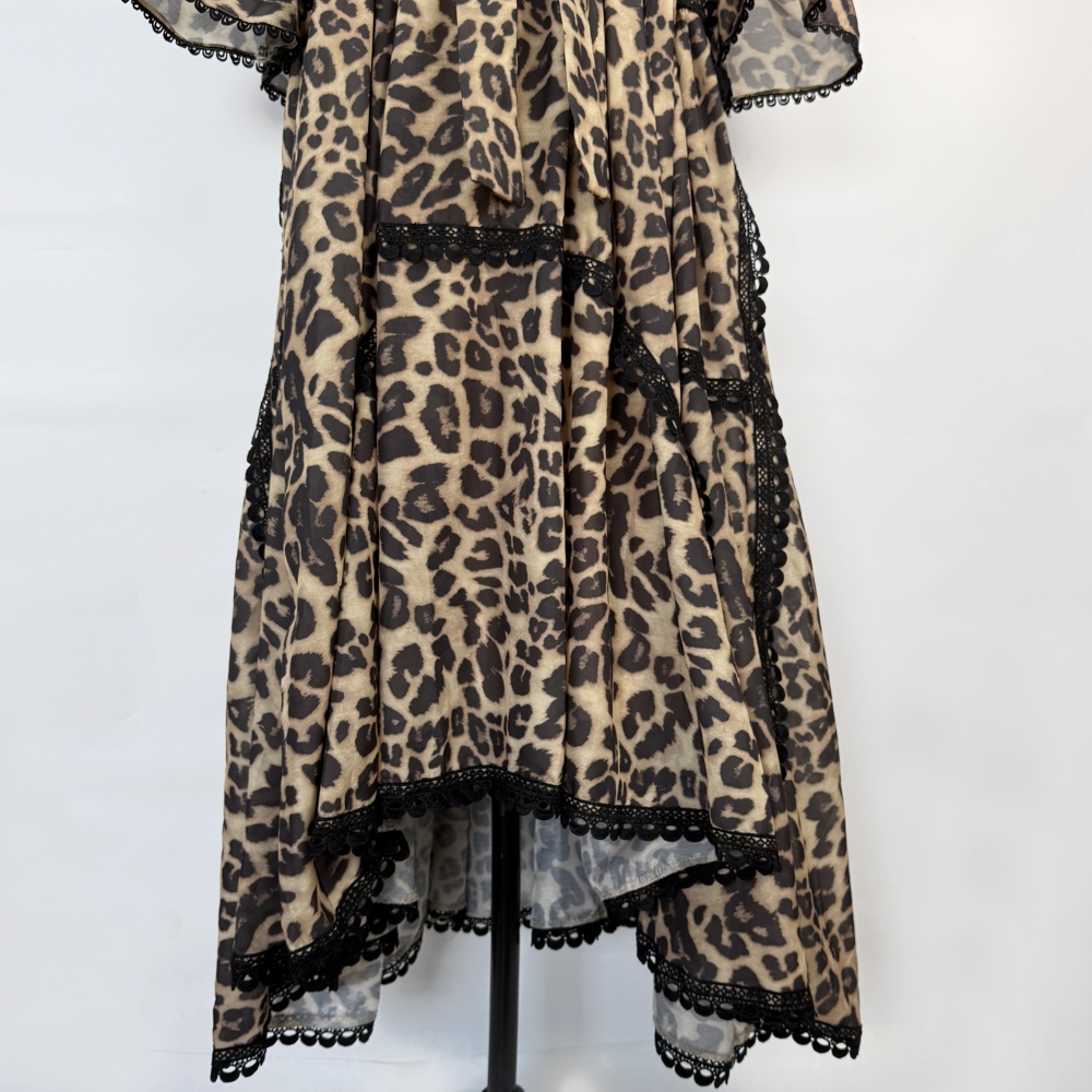 Pinched waist long printing light luxury dress