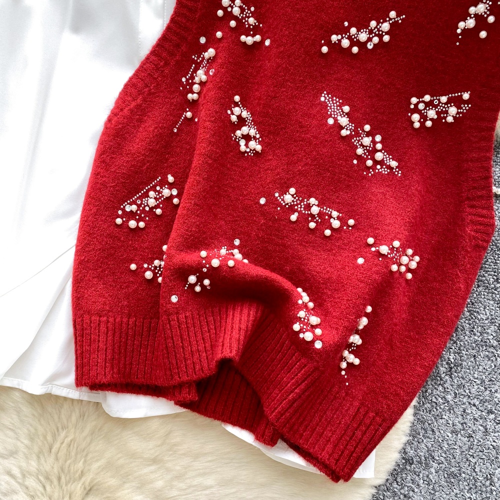 Beading rhinestone waistcoat all-match tops 2pcs set