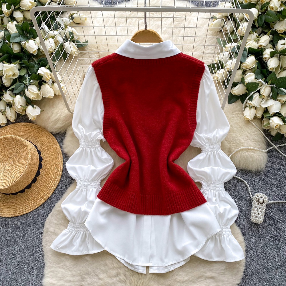 Beading rhinestone waistcoat all-match tops 2pcs set