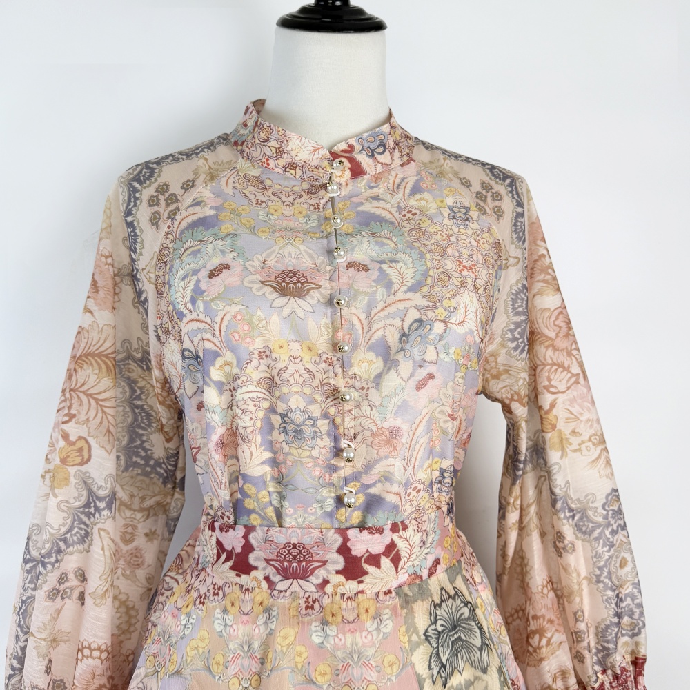 Retro half elastic shirt big skirt short skirt 2pcs set