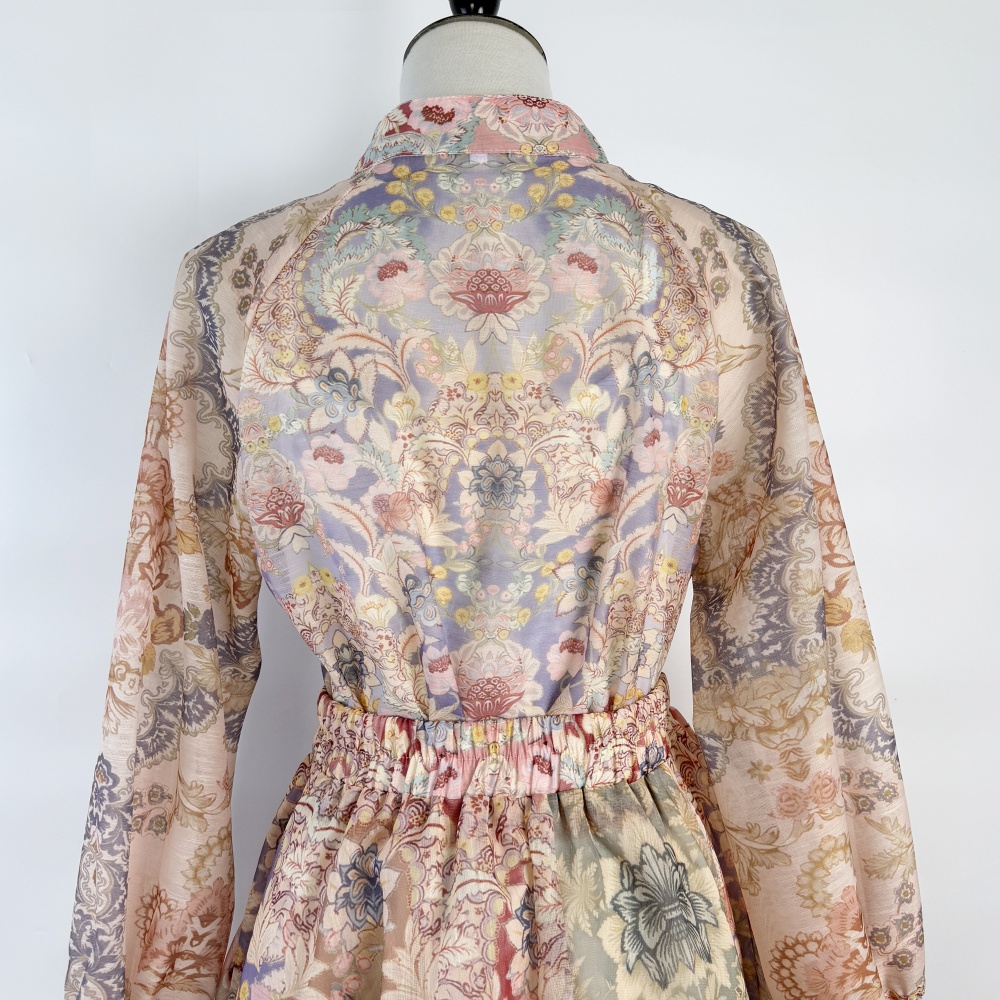 Retro half elastic shirt big skirt short skirt 2pcs set